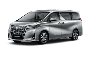 Toyota Alphard abu-abu tampak samping untuk layanan sewa mobil premium Jakarta dengan driver profesional