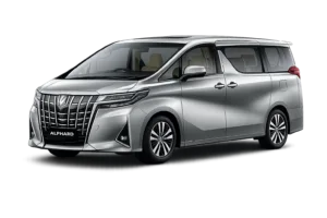 Toyota Alphard abu-abu tampak samping untuk layanan sewa mobil premium Jakarta dengan driver profesional