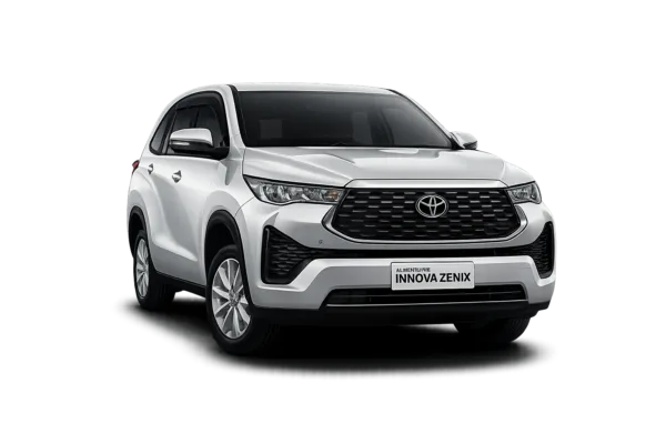 Toyota Innova Zenix type G putih tampak depan untuk layanan sewa mobil Jakarta dengan driver profesional
